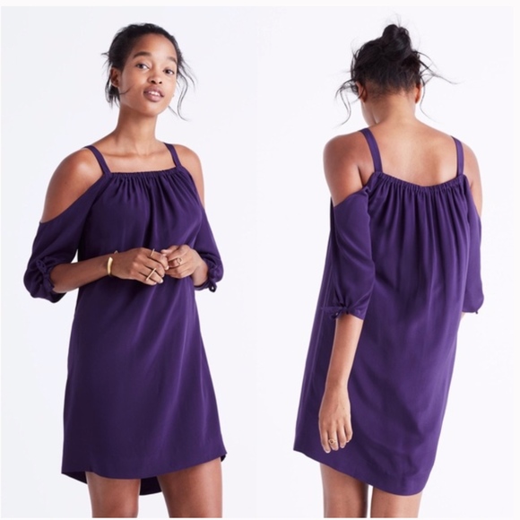 Madewell Dresses & Skirts - MADEWELL  Purple Silk Cold Shoulder Dress